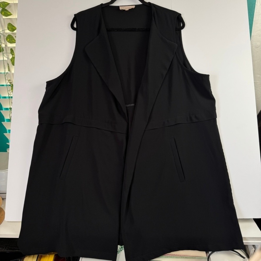 Philosophy Republic Clothing Black Open Front Sleeveless Vest Plus Size 2X